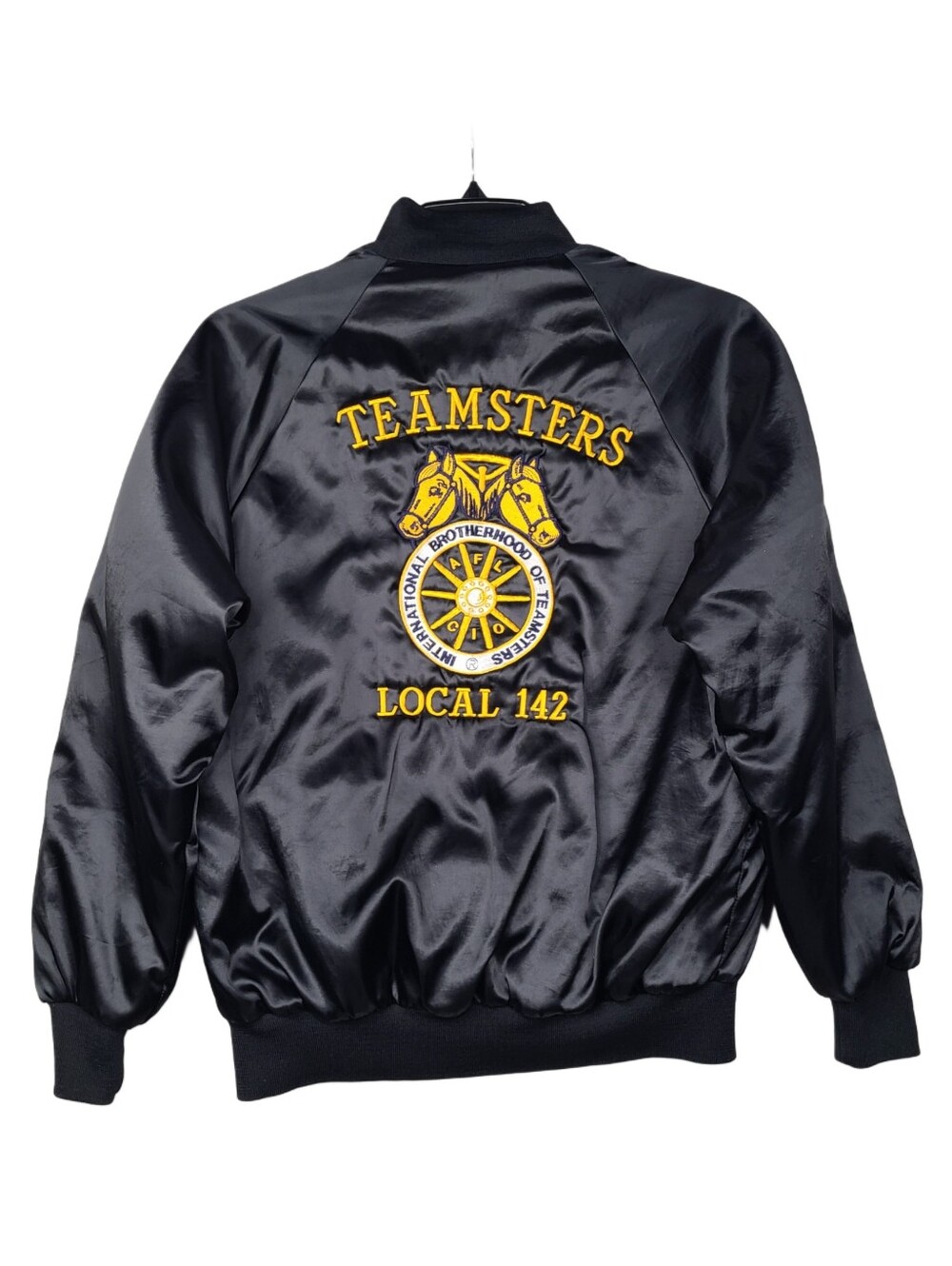 Vintage Teamsters Jacket Mens L USA Union Made Local 142 Varsity Satin Bomber